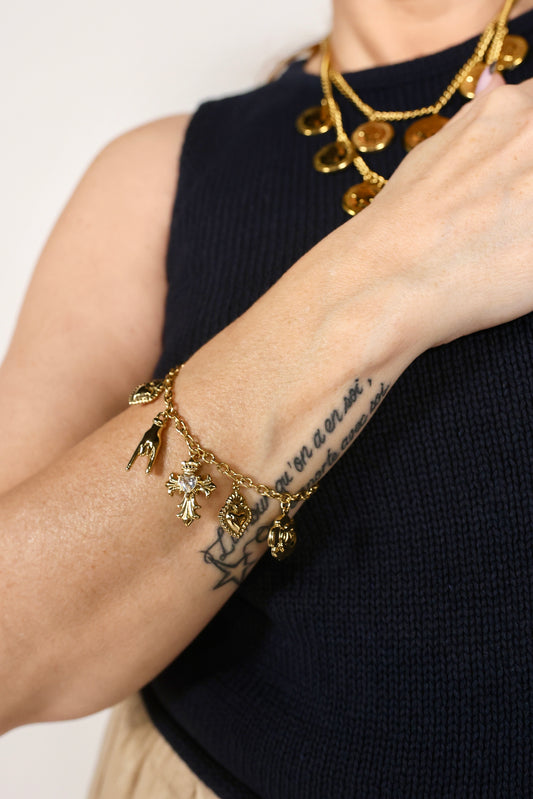 Bracelet Lucky charms Doré en acier inoxydable