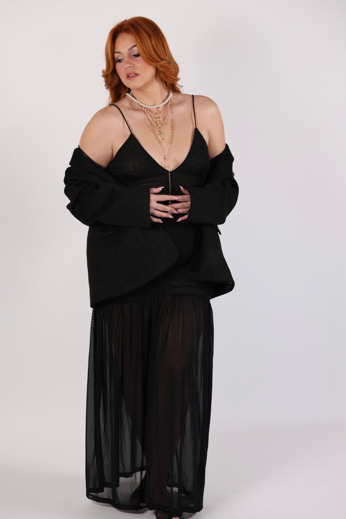 Robe longue transparente noire Mistinguette