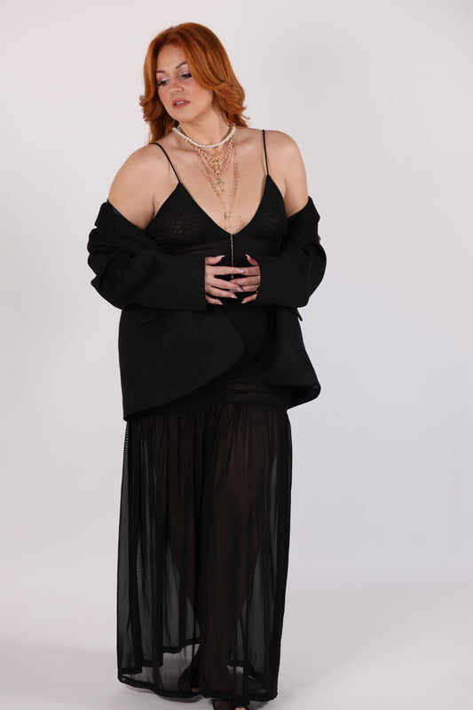 Robe longue transparente noire Mistinguette